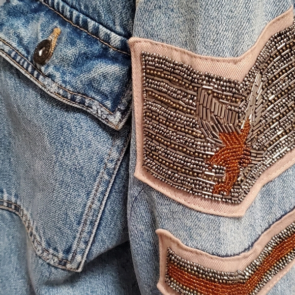 Free People Blue Denim Jacket with Embroidery Small - Picture 6 of 8